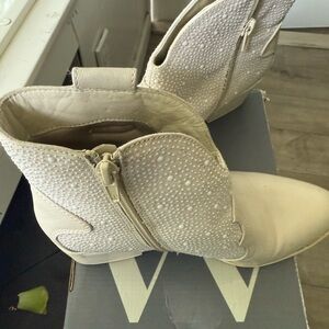 Sugar Cream Ankle Booties with Rhinestone Embellishments